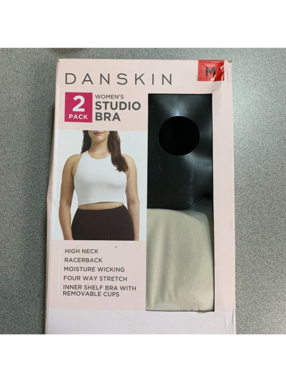 NWT Danskin Women's M Black & Beige 2-Pack Studio Bra Racerback High Neck - Picture 4 of 11